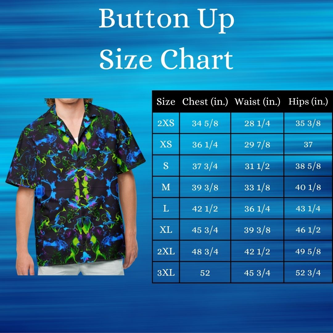 unisex button up shirt size chart