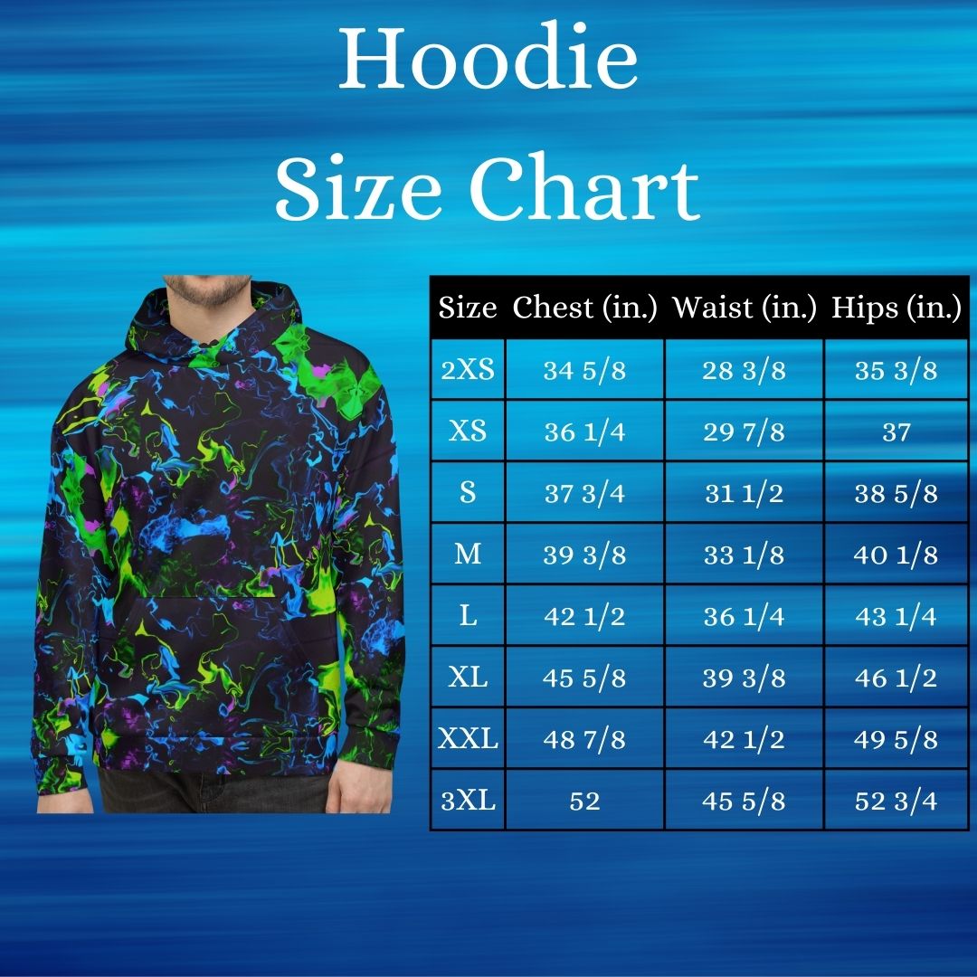 unisex pullover hoodie size chart