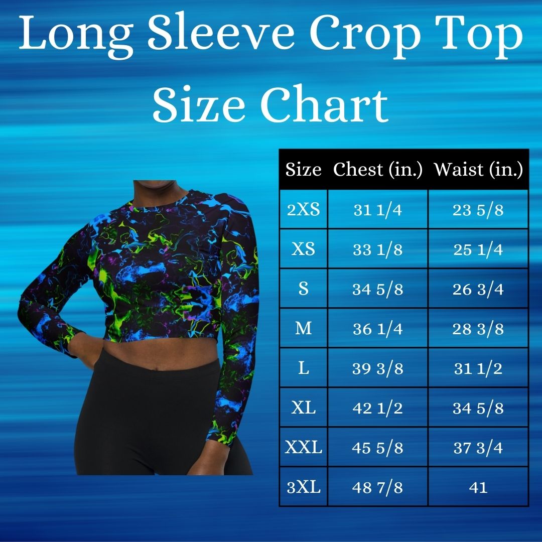 women's long sleeve crop top size chart