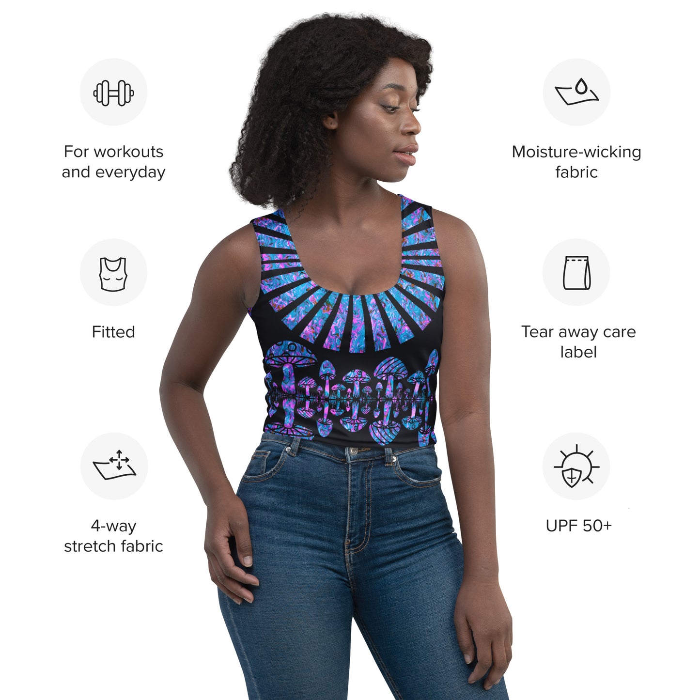 Sunshine & Shrooms (Blue) Crop Top