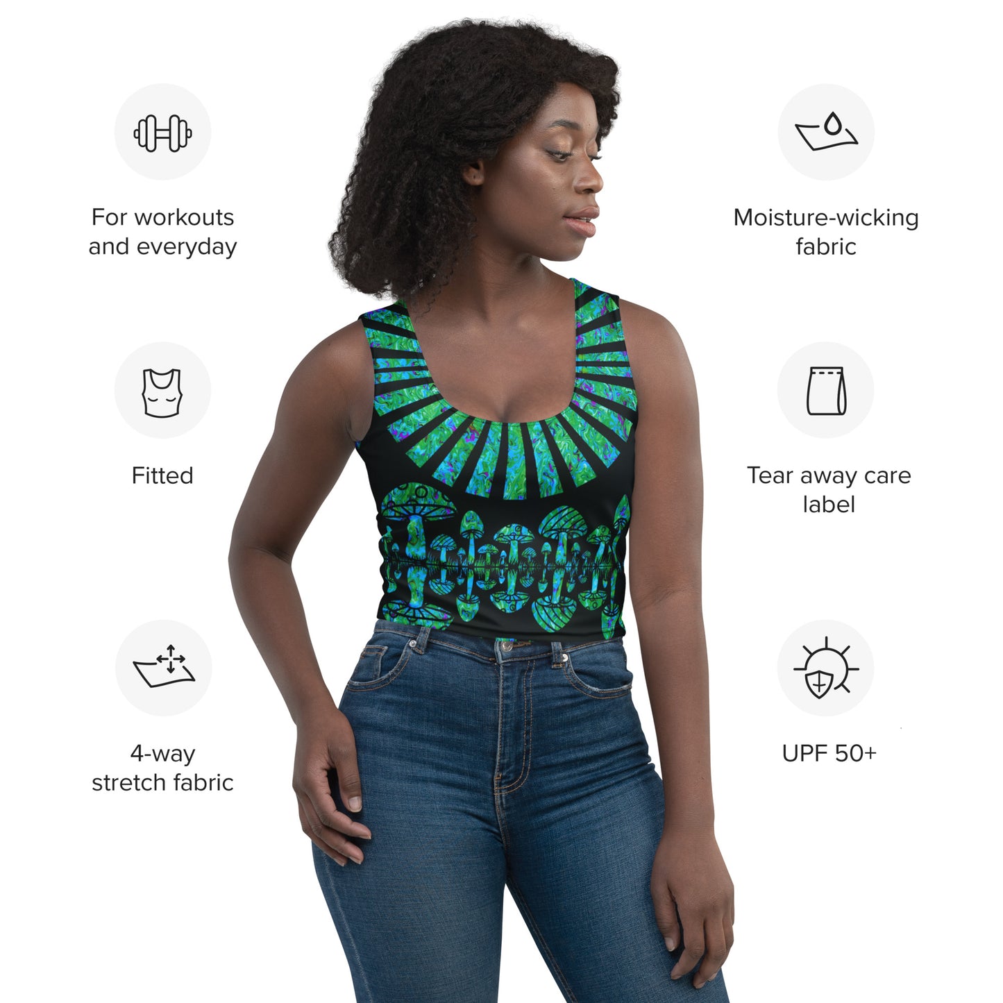 Sunshine & Shrooms (Green) Crop Top