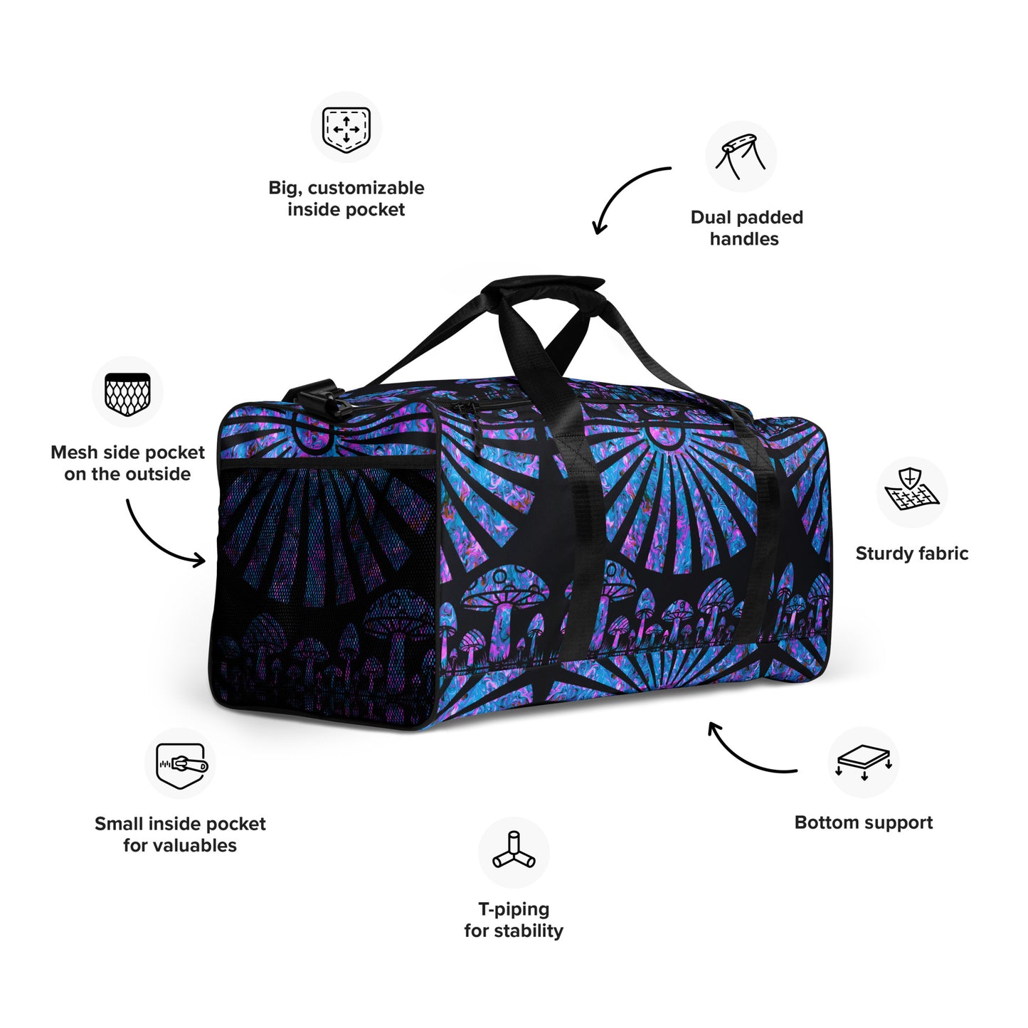Sunshine & Shrooms (Blue) Duffle Bag