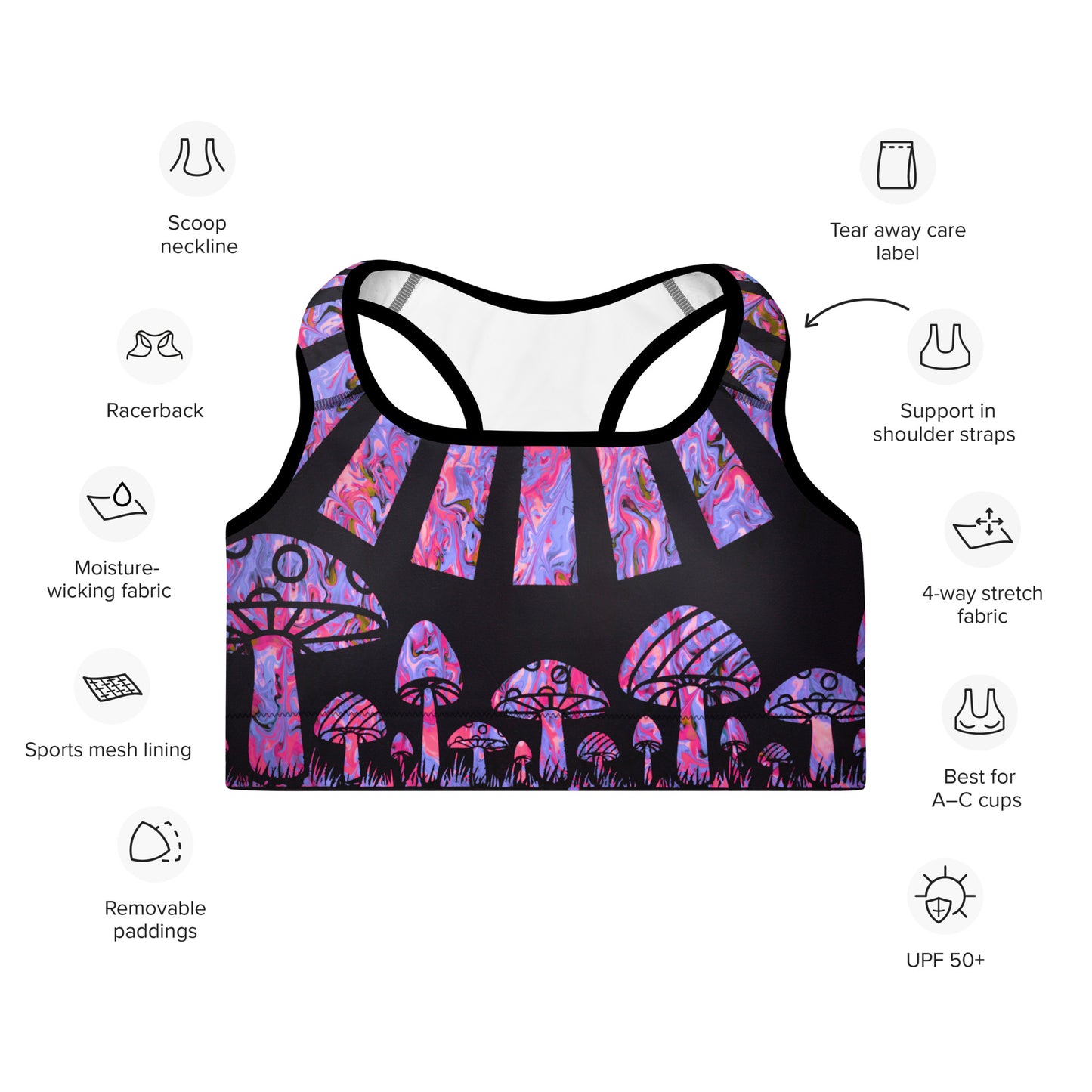 Sunshine & Shrooms (Purple) Padded Sports Bra