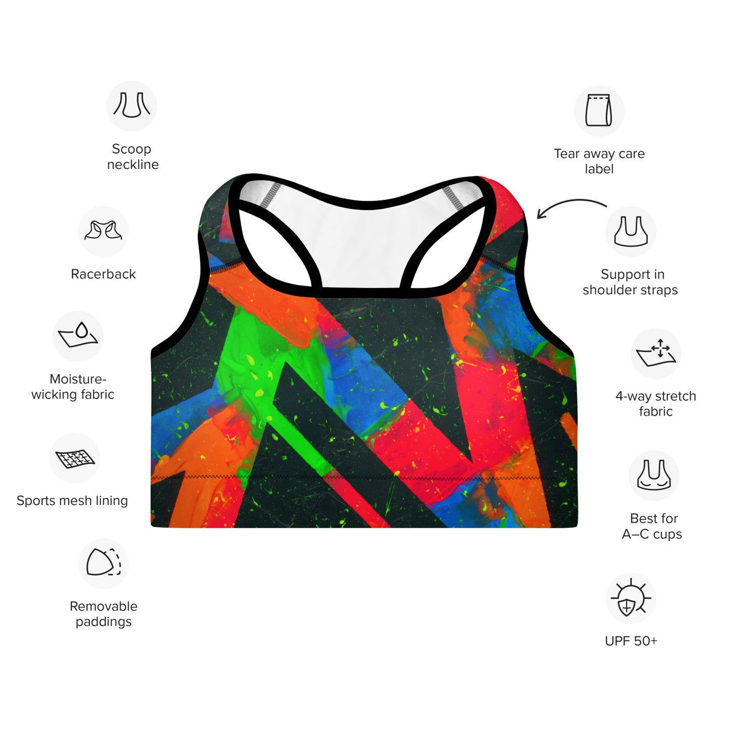 Neon Fracture Padded Sports Bra