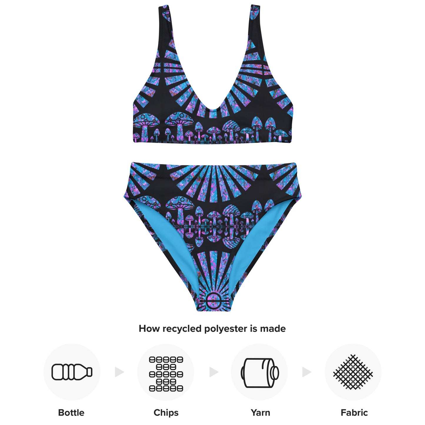 Sunshine & Shrooms (Blue) Recycled High-Waisted Bikini
