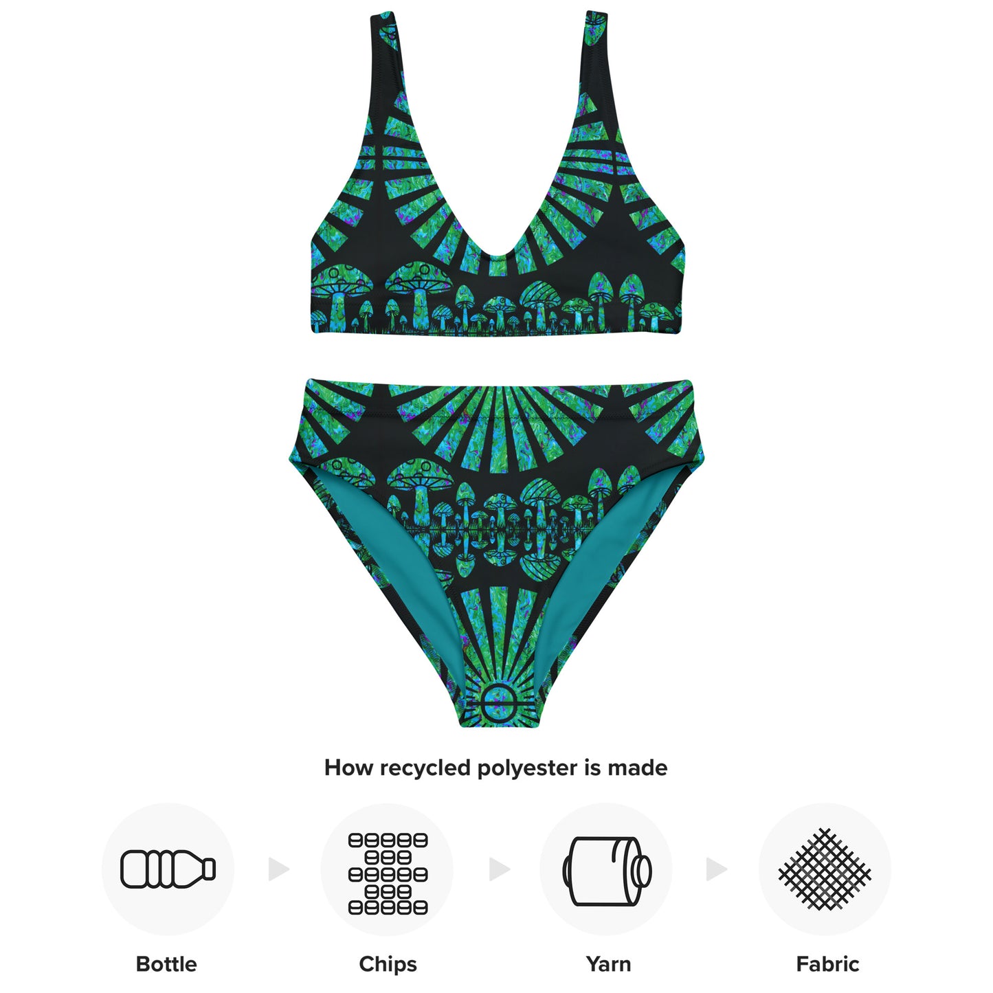 Sunshine & Shrooms (Green) Recycled High-Waisted Bikini