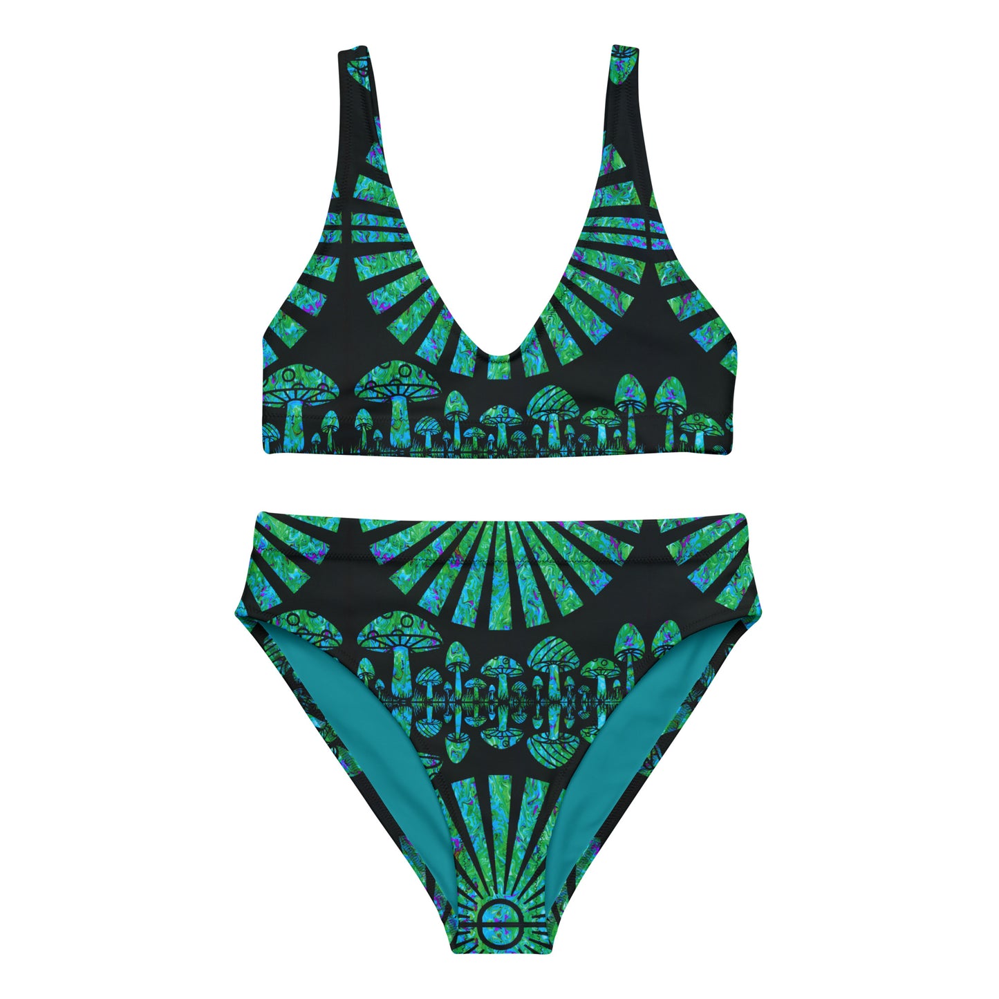 Sunshine & Shrooms (Green) Recycled High-Waisted Bikini