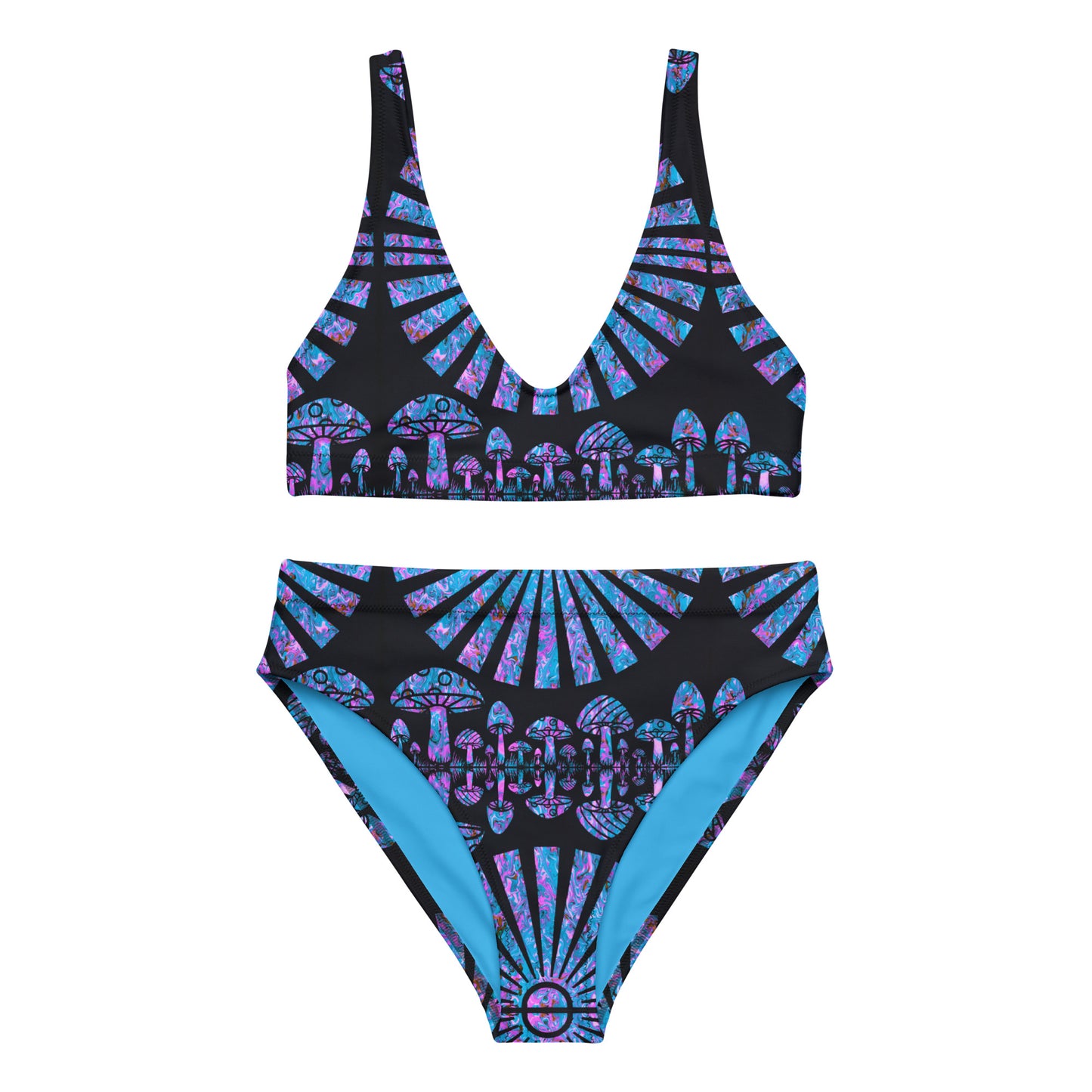 Sunshine & Shrooms (Blue) Recycled High-Waisted Bikini