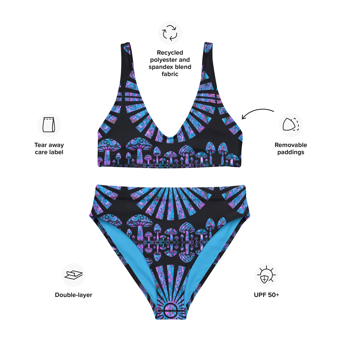 Sunshine & Shrooms (Blue) Recycled High-Waisted Bikini