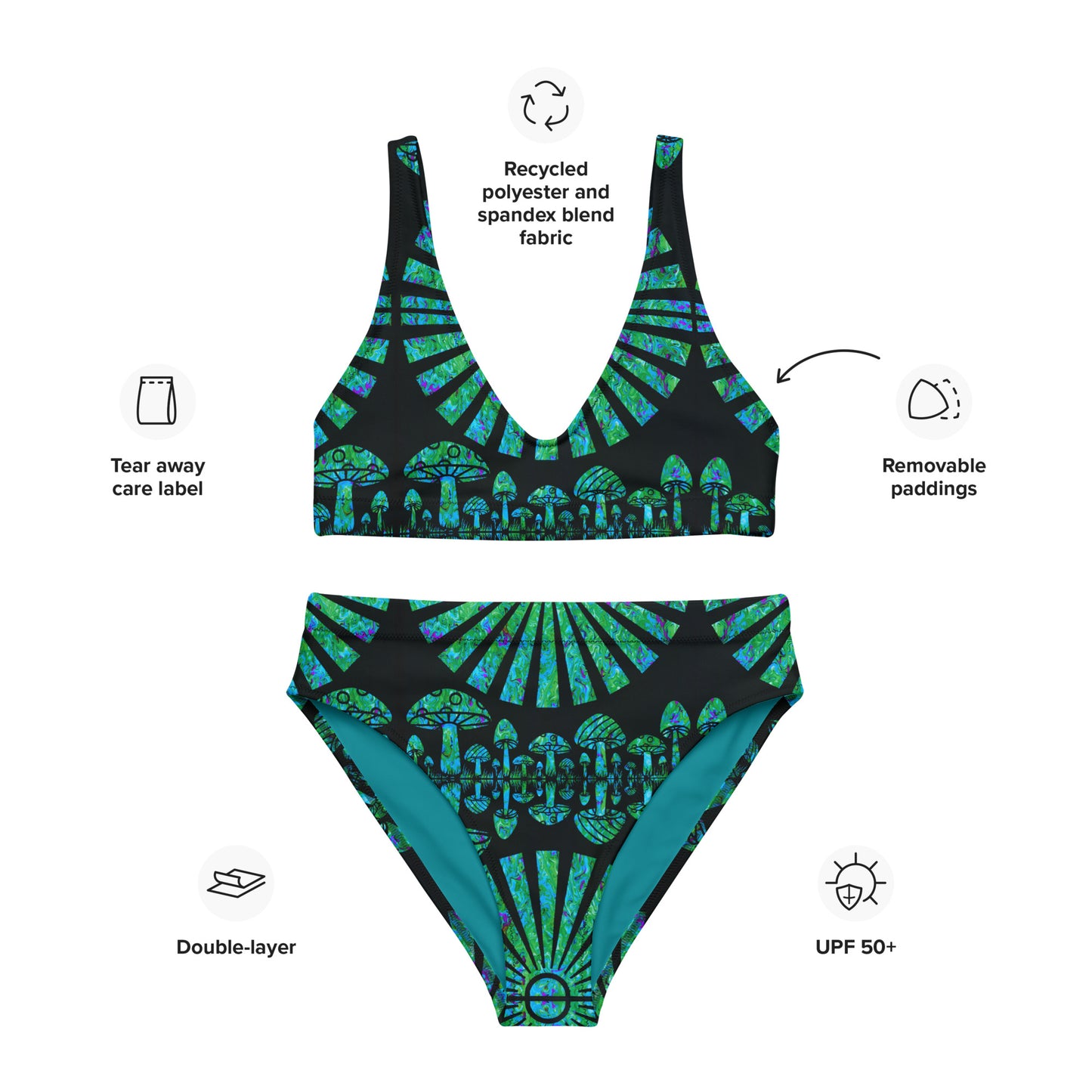 Sunshine & Shrooms (Green) Recycled High-Waisted Bikini