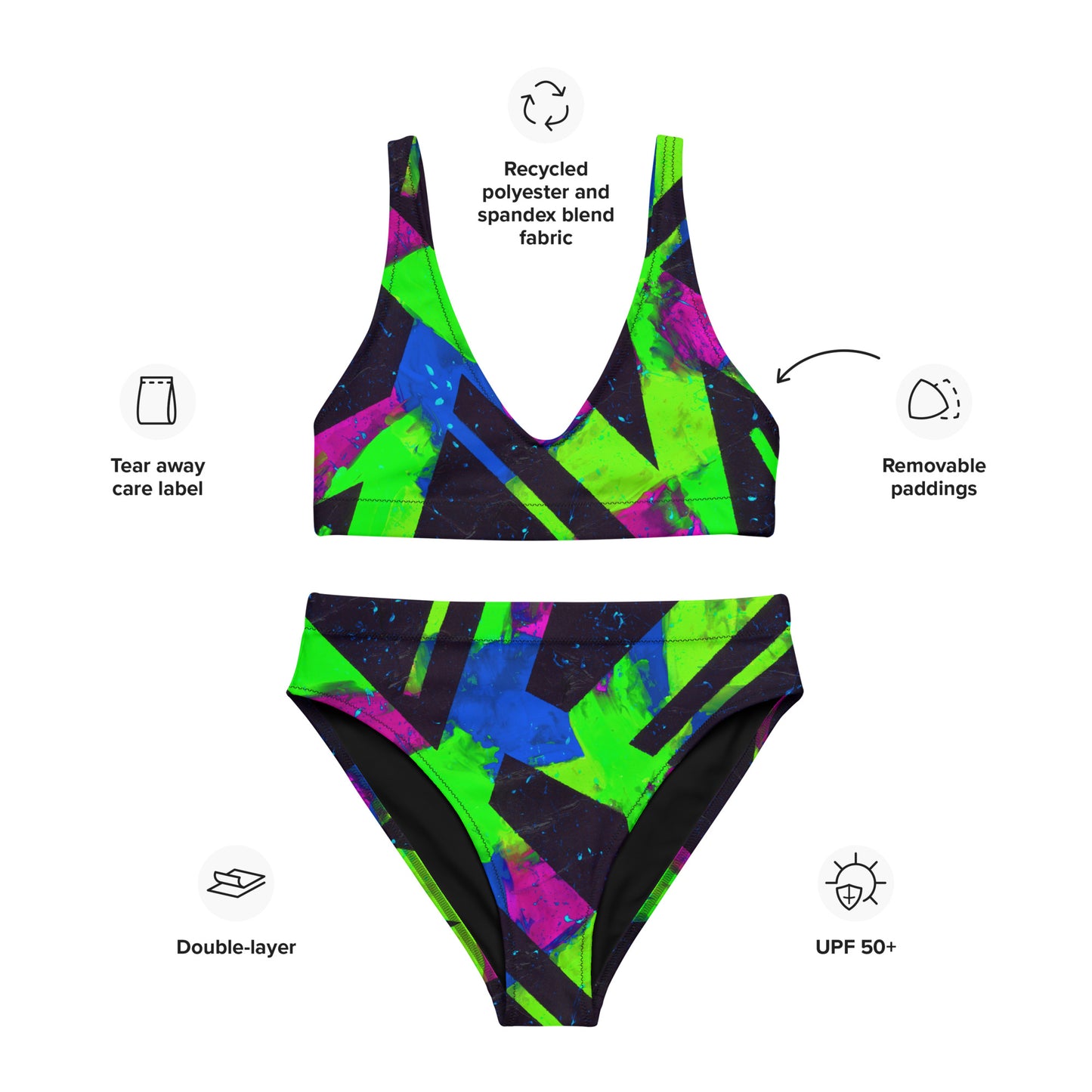 Neon Fracture 2 Recycled High-Waisted Bikini