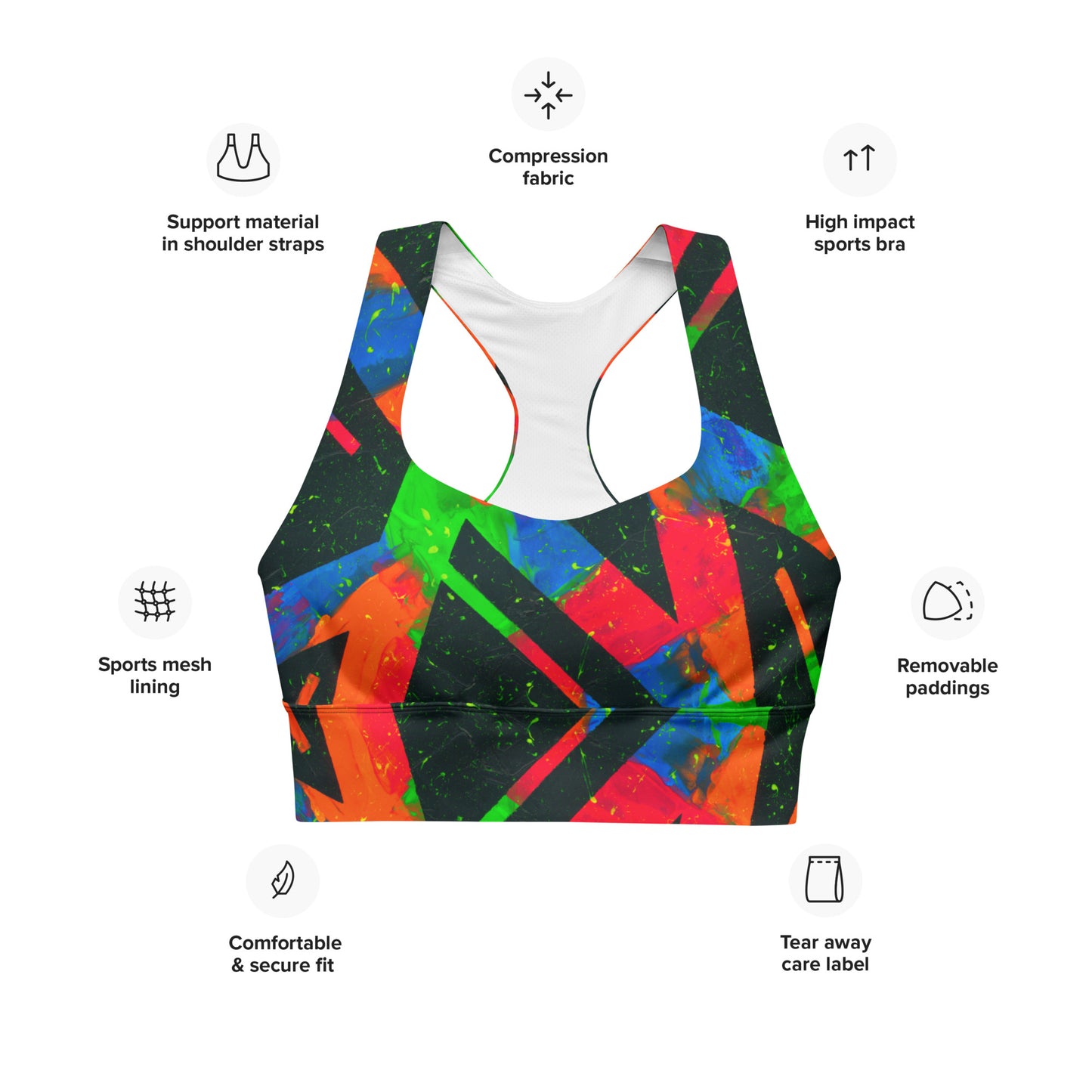 Neon Fracture Recycled Longline Sports Bra