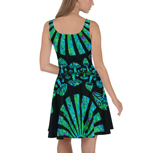 Sunshine & Shrooms (Green) Skater Dress