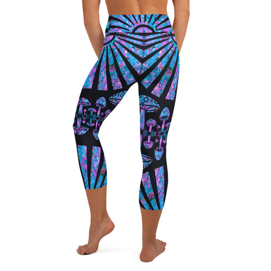 Sunshine & Shrooms (Blue) Yoga Capri Leggings