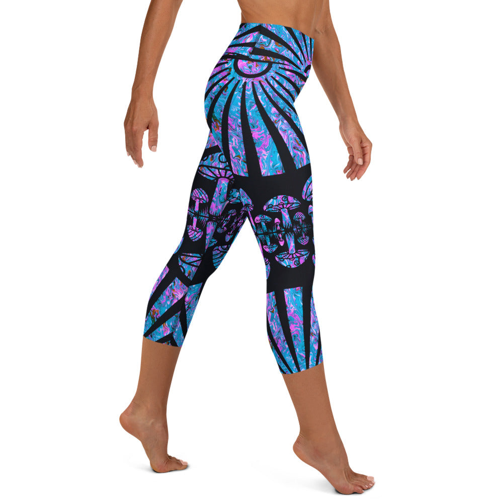 Sunshine & Shrooms (Blue) Yoga Capri Leggings