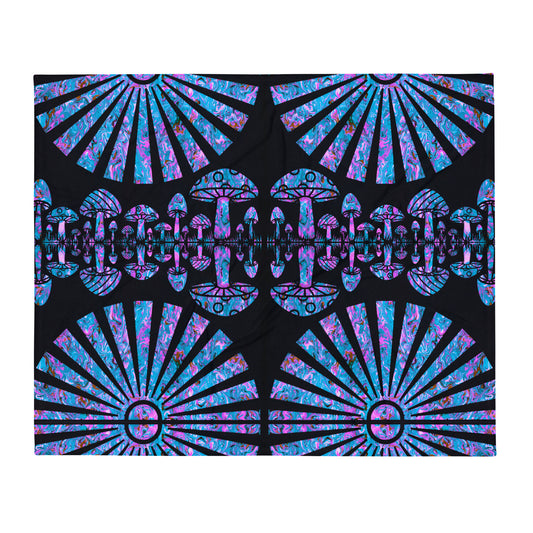 Sunshine & Shrooms (Blue)Throw Blanket