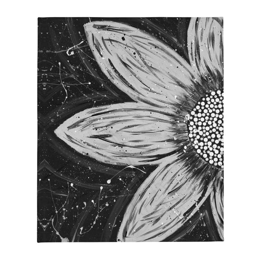 Monochrome Flower Throw Blanket
