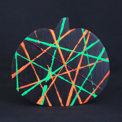 Neon Stripe Wood Pumpkin Decor