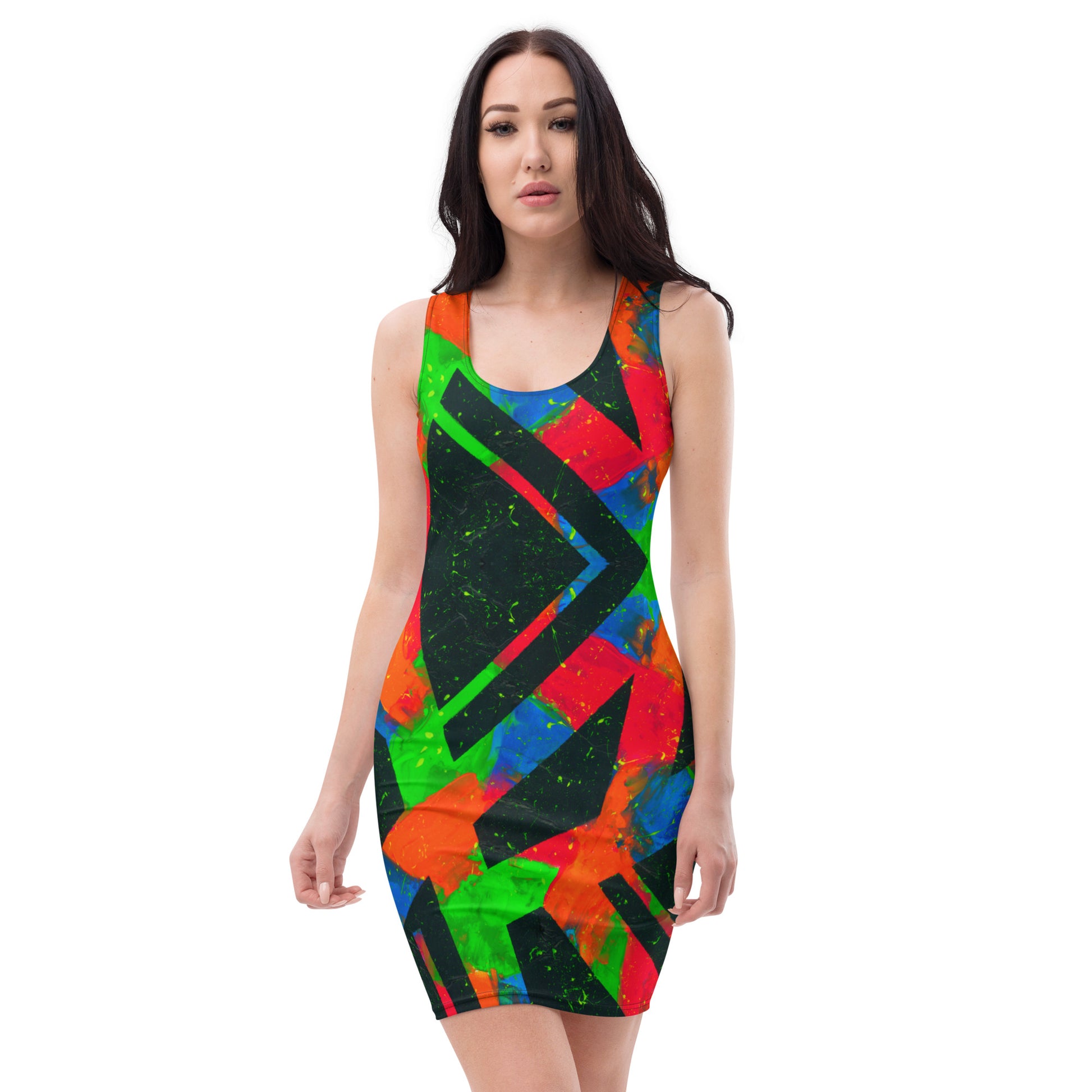colourful bodycon dress Neon Fracture Bodycon Dress – Weird Lizard Art