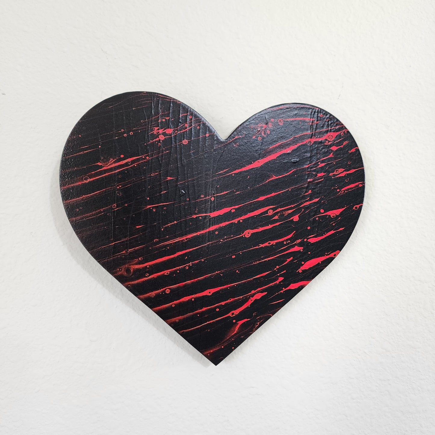 9 inch Black and Red Wooden Heart Painting