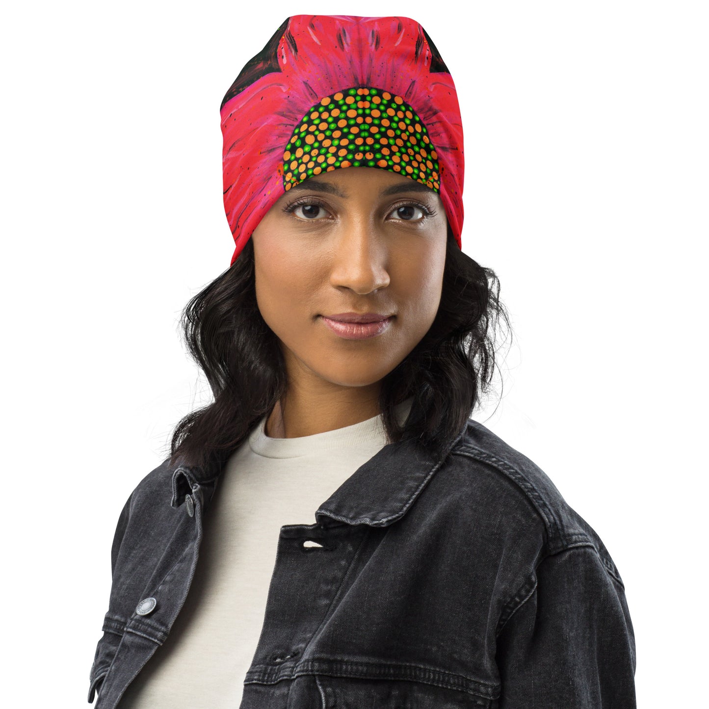 Neon Pink Flower Beanie