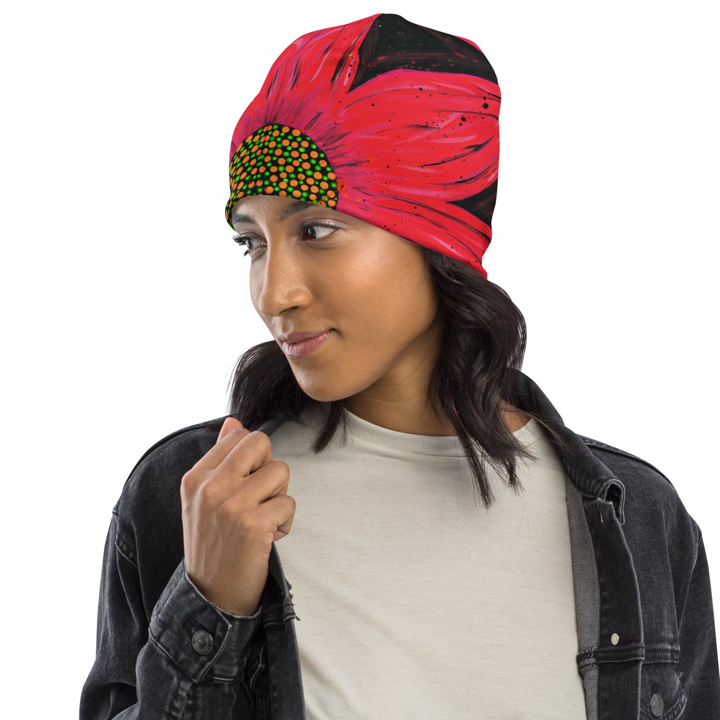Neon Pink Flower Beanie