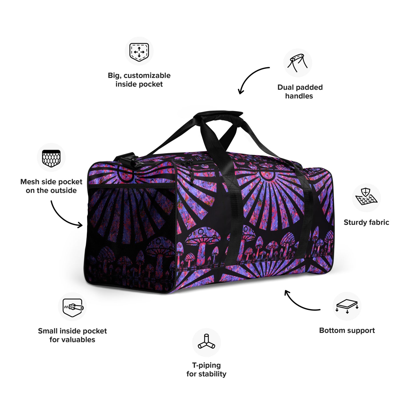 Sunshine & Shrooms (Purple) Duffle Bag