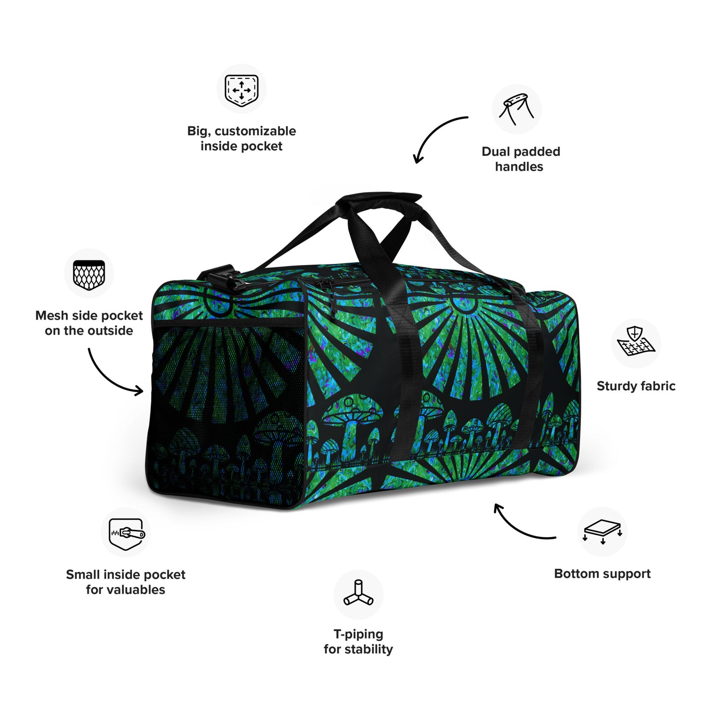 Sunshine & Shrooms (Green) Duffle Bag