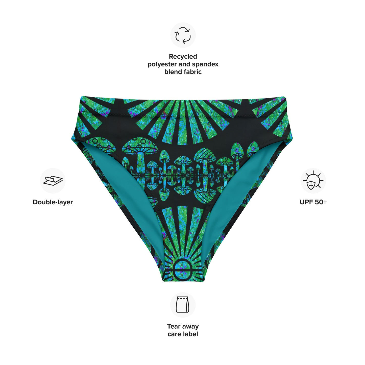 Sunshine & Shrooms (Green) High-Waisted Bikini Bottom