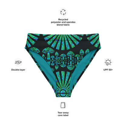 Sunshine & Shrooms (Green) High-Waisted Bikini Bottom