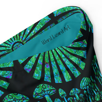 Sunshine & Shrooms (Green) High-Waisted Bikini Bottom