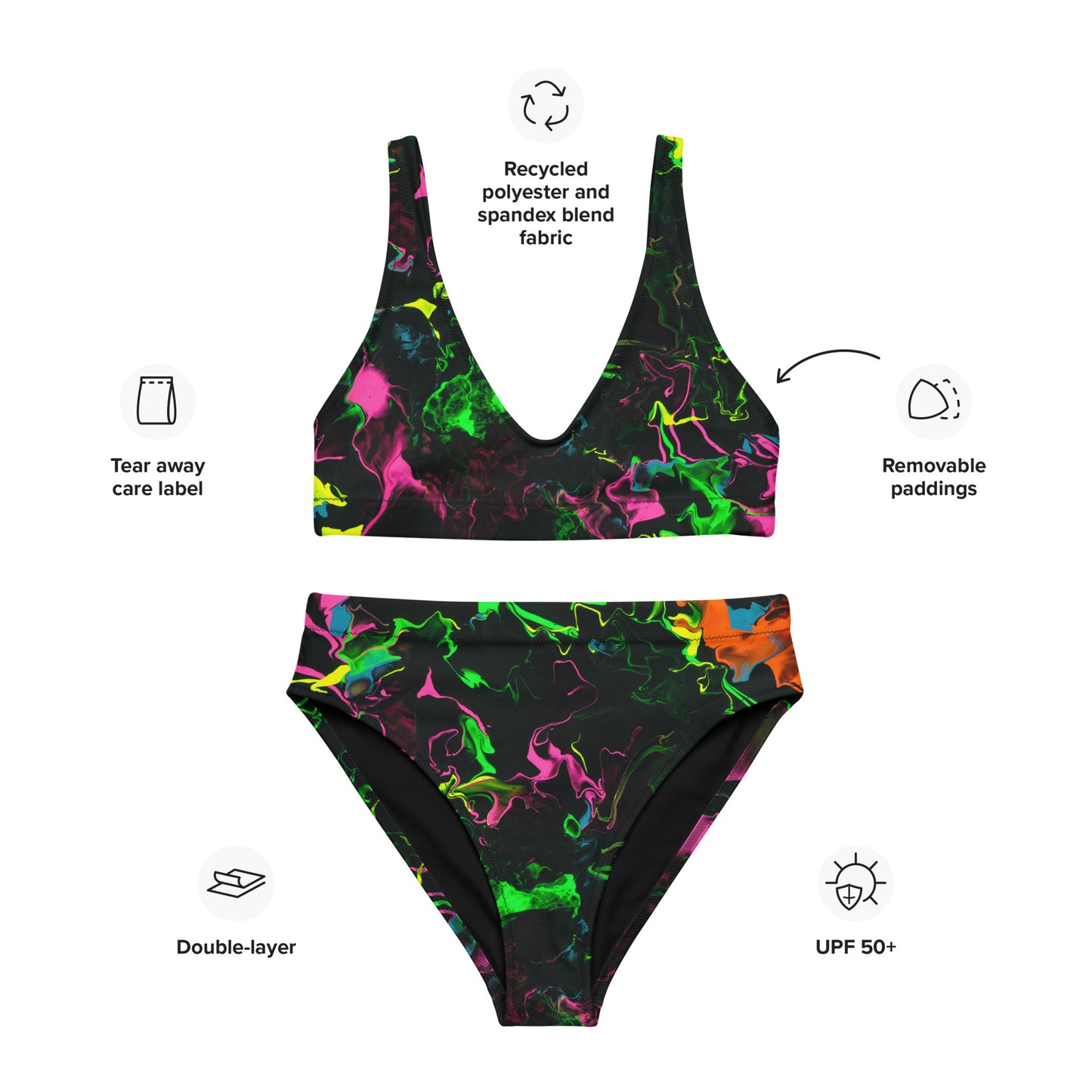 Neon Vapors Recycled High-Waisted Bikini
