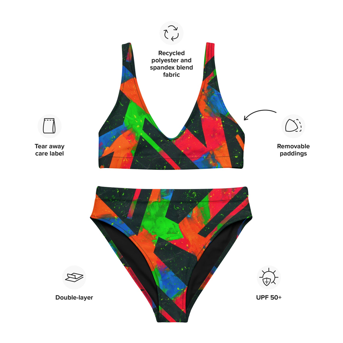 Neon Fracture Recycled High-Waisted Bikini