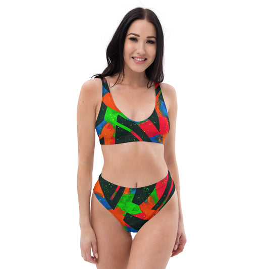Neon Fracture Recycled High-Waisted Bikini