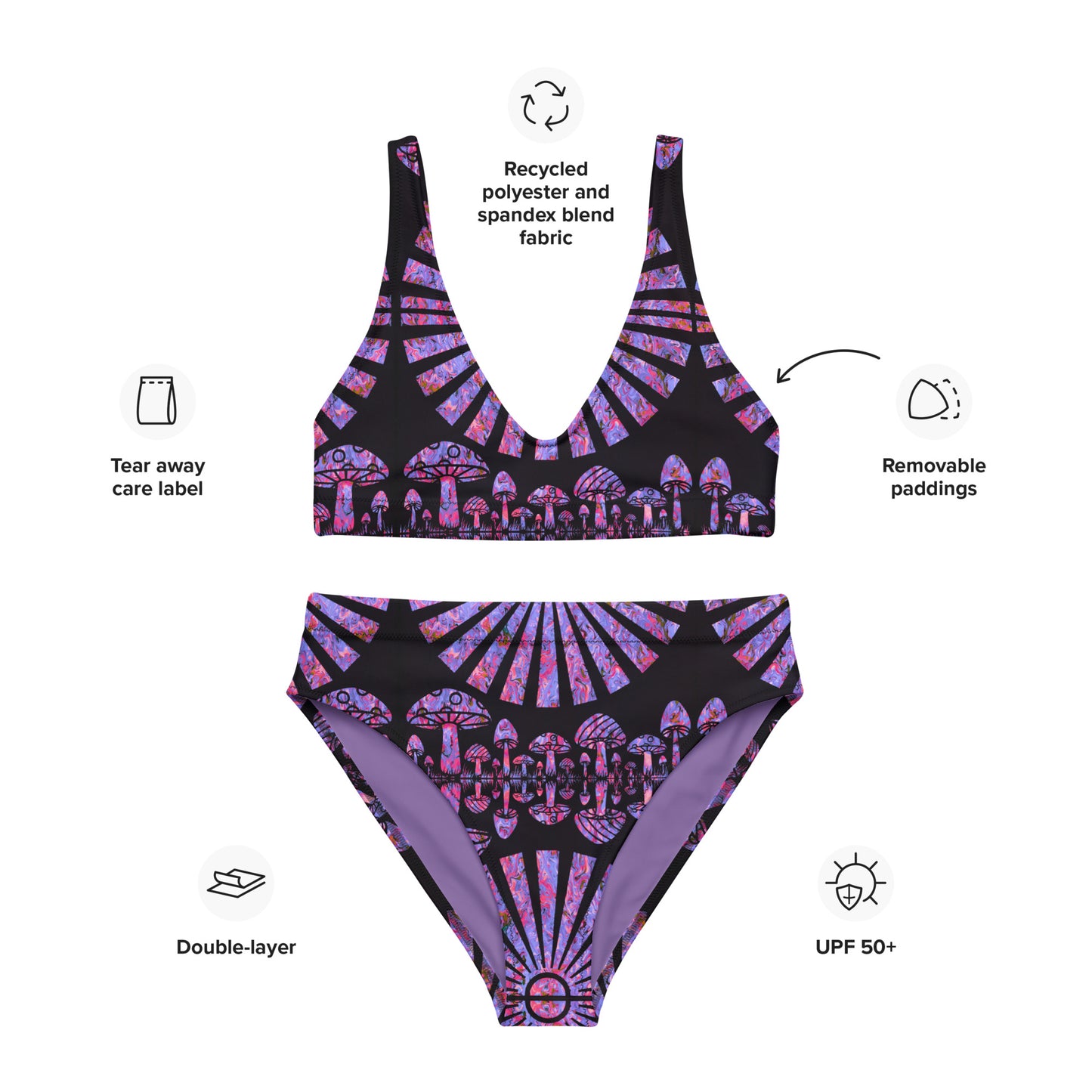 Sunshine & Shrooms (Purple) Recycled High-Waisted Bikini