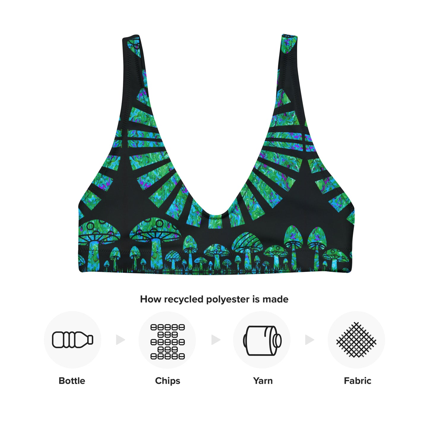 Sunshine & Shrooms (Green) Padded Bikini Top