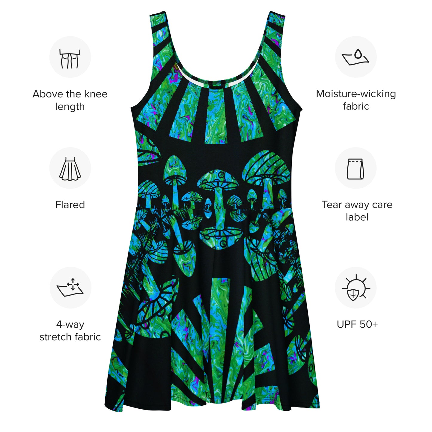 Sunshine & Shrooms (Green) Skater Dress