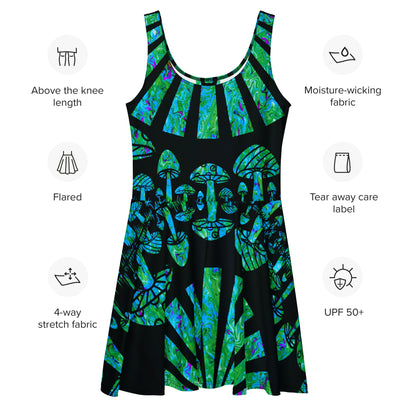 Sunshine & Shrooms (Green) Skater Dress