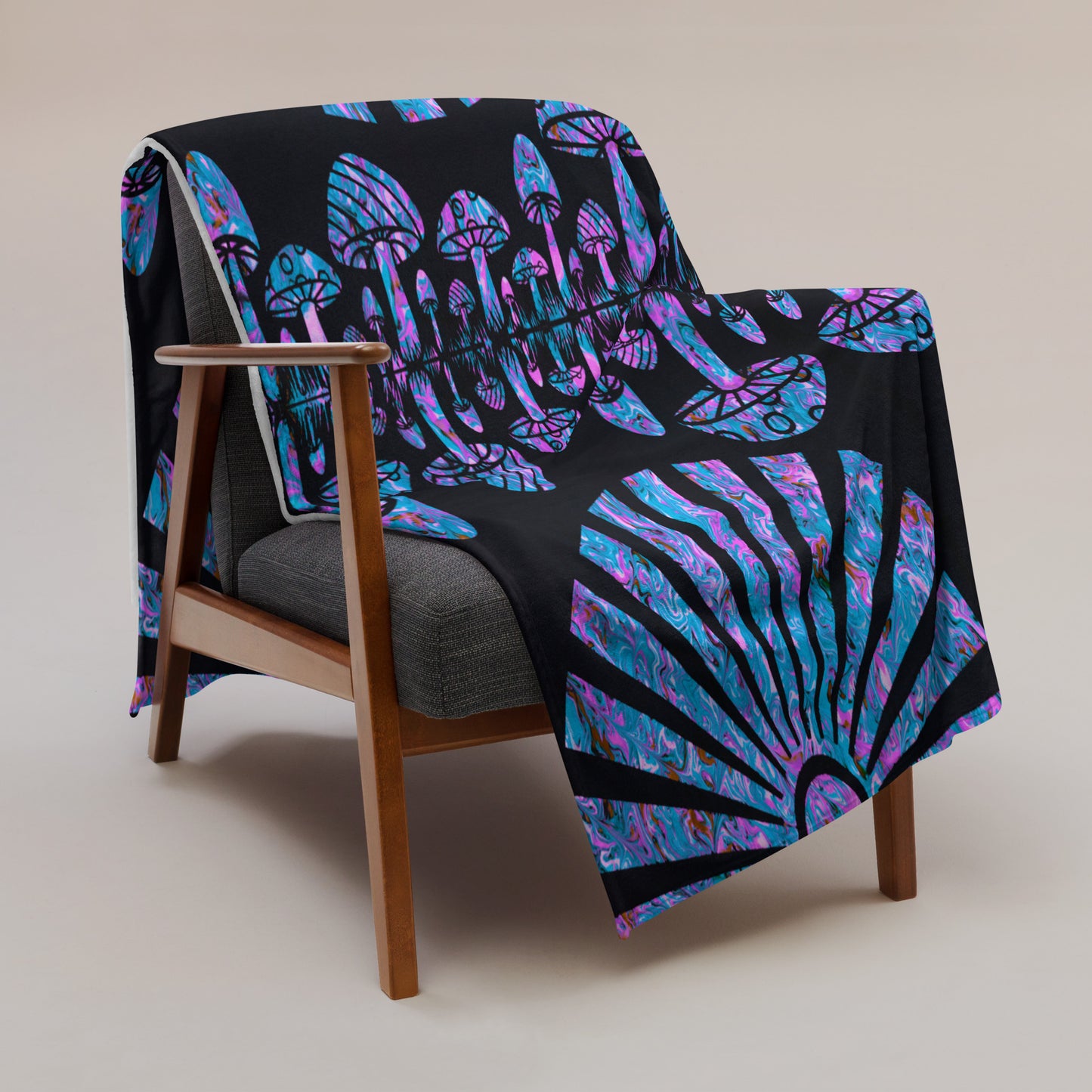 Sunshine & Shrooms (Blue)Throw Blanket