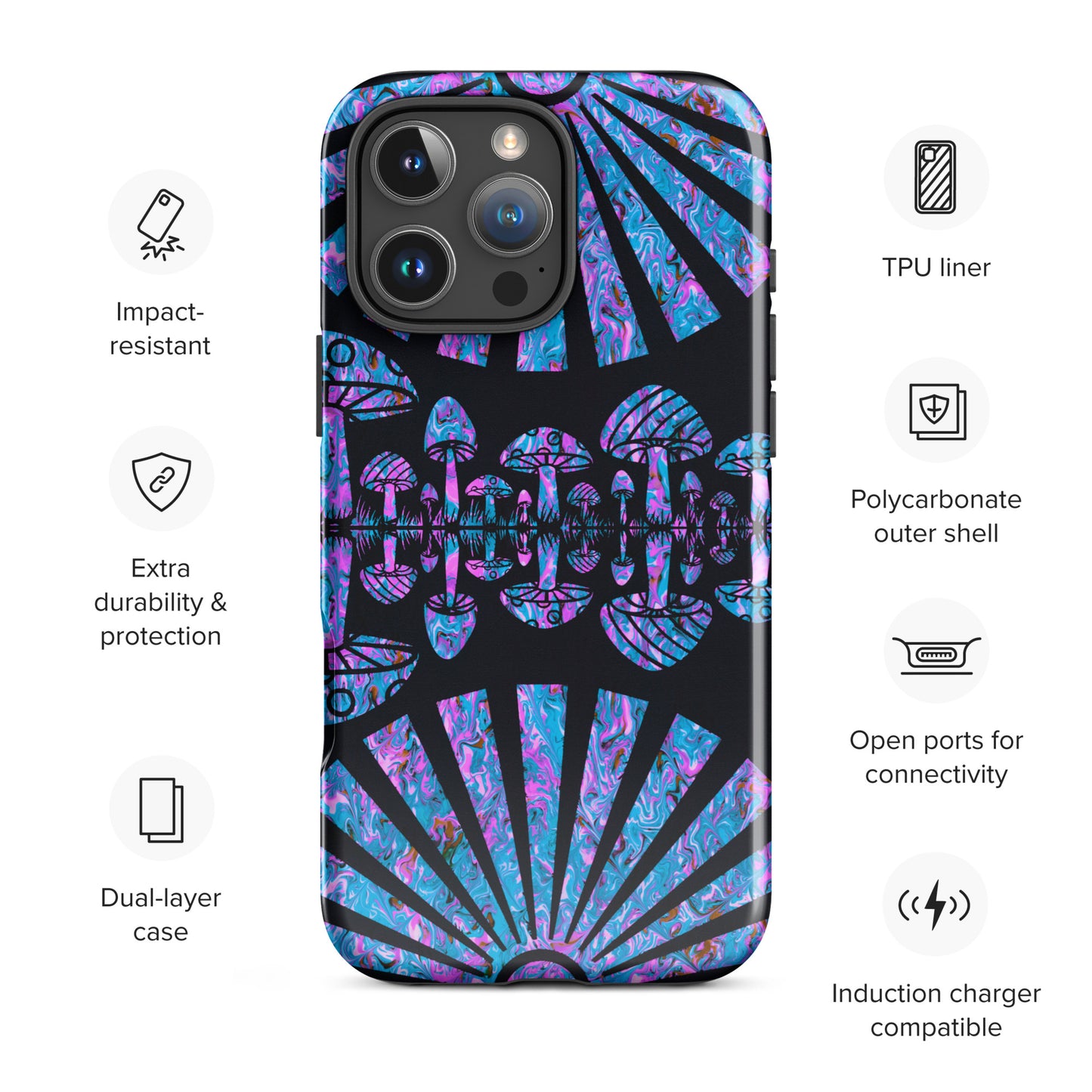 Sunshine & Shrooms (Blue) Tough Case for iPhone®