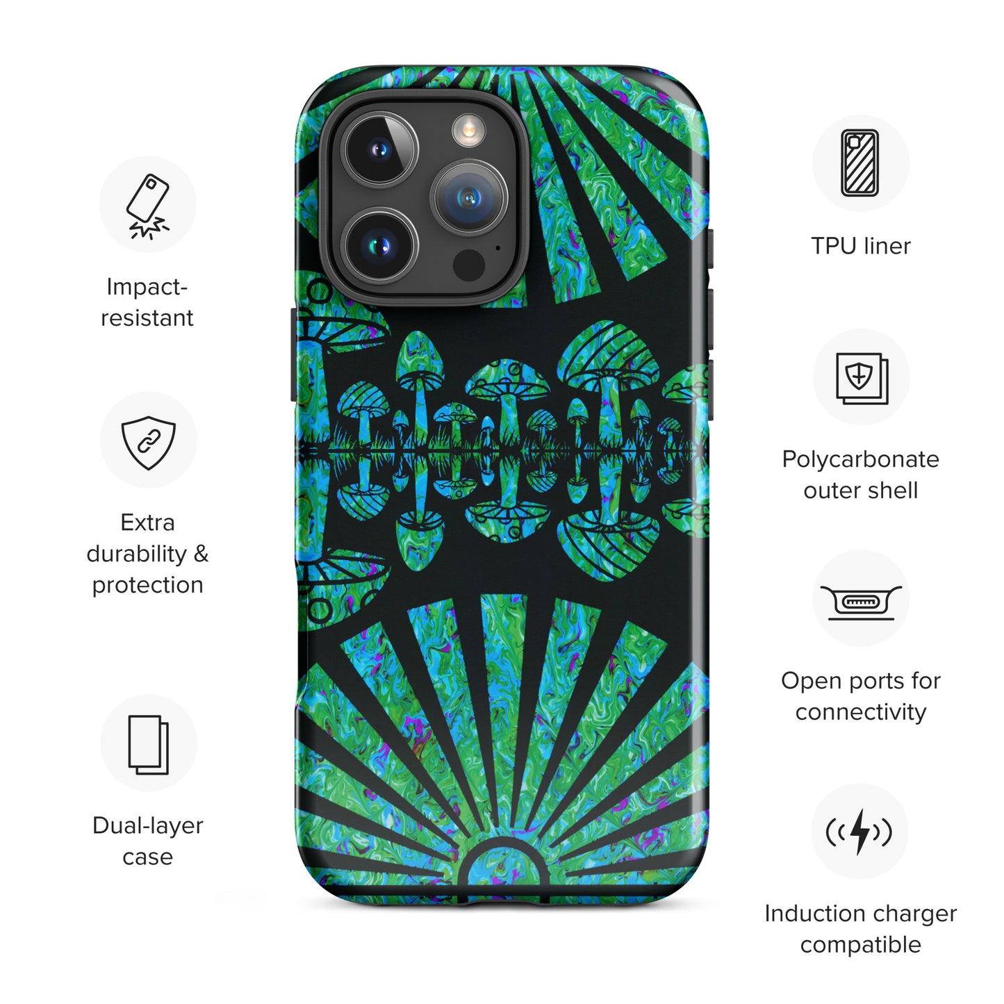 Sunshine & Shrooms (Green) Tough Case for iPhone®